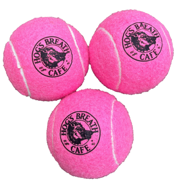 Treat your four-legged friend to our 3-pack of Hog’s Breath Dog Tennis Balls!